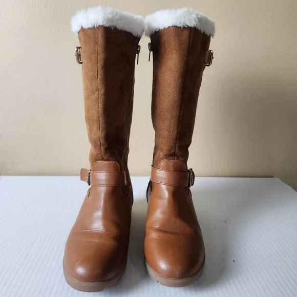 Rampage girls Lace Up brown Micro Suede Faux Fur girls Boots size 4 - Picture 2 of 15